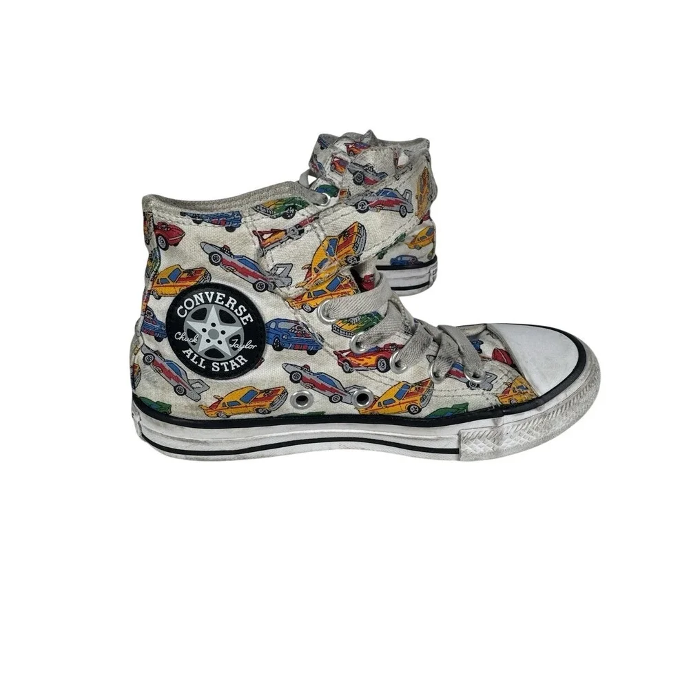 Converse Chuck Taylor All Star Youth 12 High Top Race Car Print A04743F White